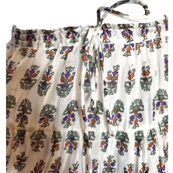 Free People Boho Floral block Print Beachy Gypsy Style Drawstring Waist Skirt OS - Picture 10 of 12